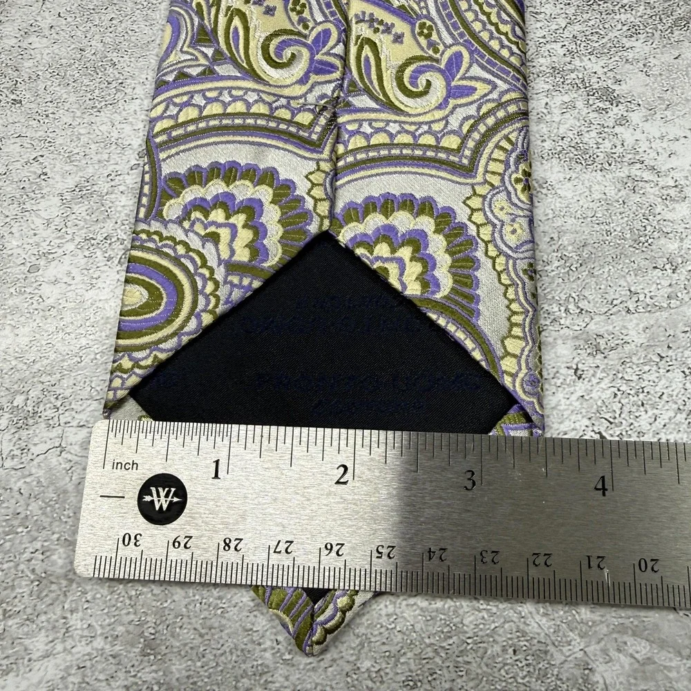 PRONTO-UOMO COUTURE‎ Silk Tie Mens One Size Gold Purple Paisley Pointed Necktie